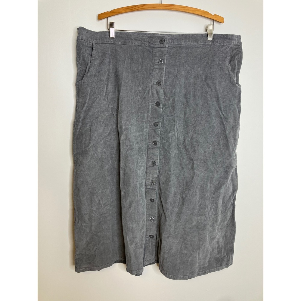 Woman Within Corduroy Skirt Womens 20W Grey Excellent Button Front Midi Pockets